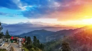 Scenic Sunrise at Kausani Uttarakhand - View of Himalayan peaks and adjoining Mountain valley