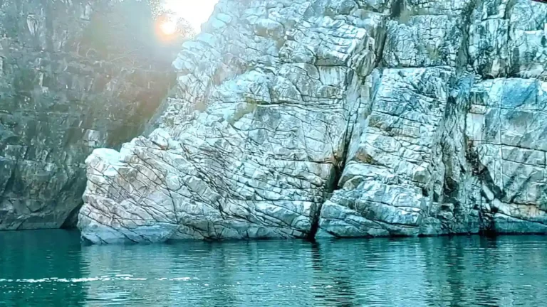 Sun rays through the rocks during Boating at Bhedaghat, Jabalpur, MP, India