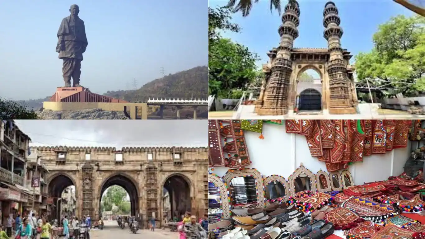 Gujarat-Jewel of the West, Main Attractions - Statue of Unity (Vadodara), Jhulta Minara (Ahmedabad), Rann Utsav Haat, Teen Darwaza (Ahmedabad)