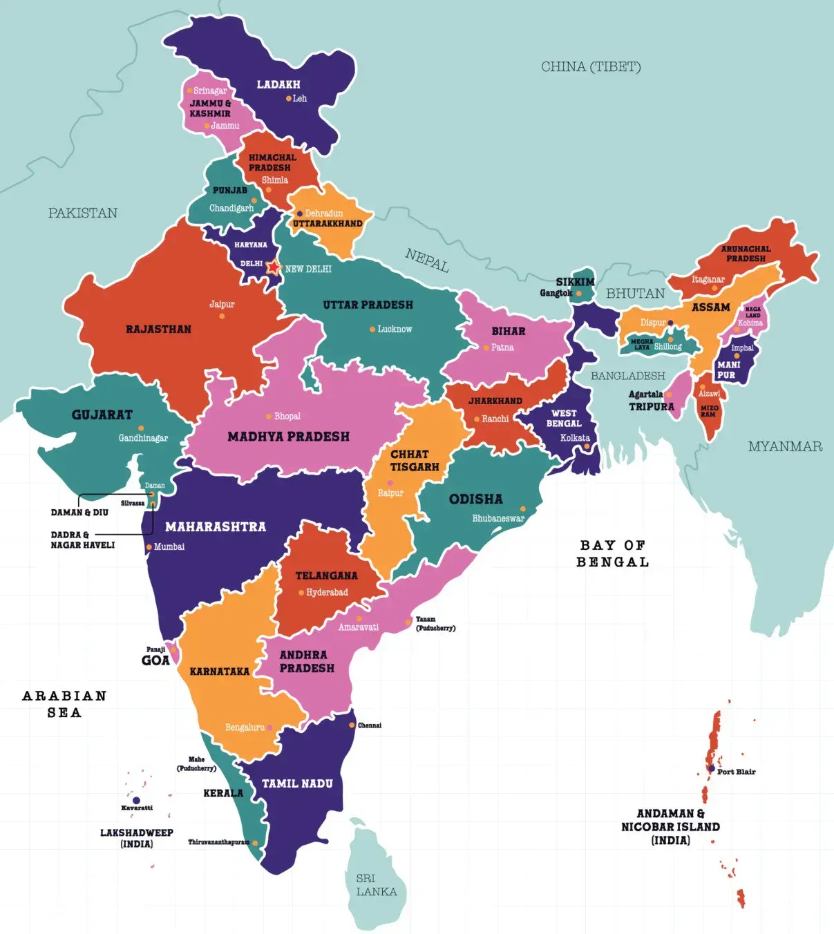 India Travel States & Union Territories Map (Image Source - https://www.vecteezy.com/