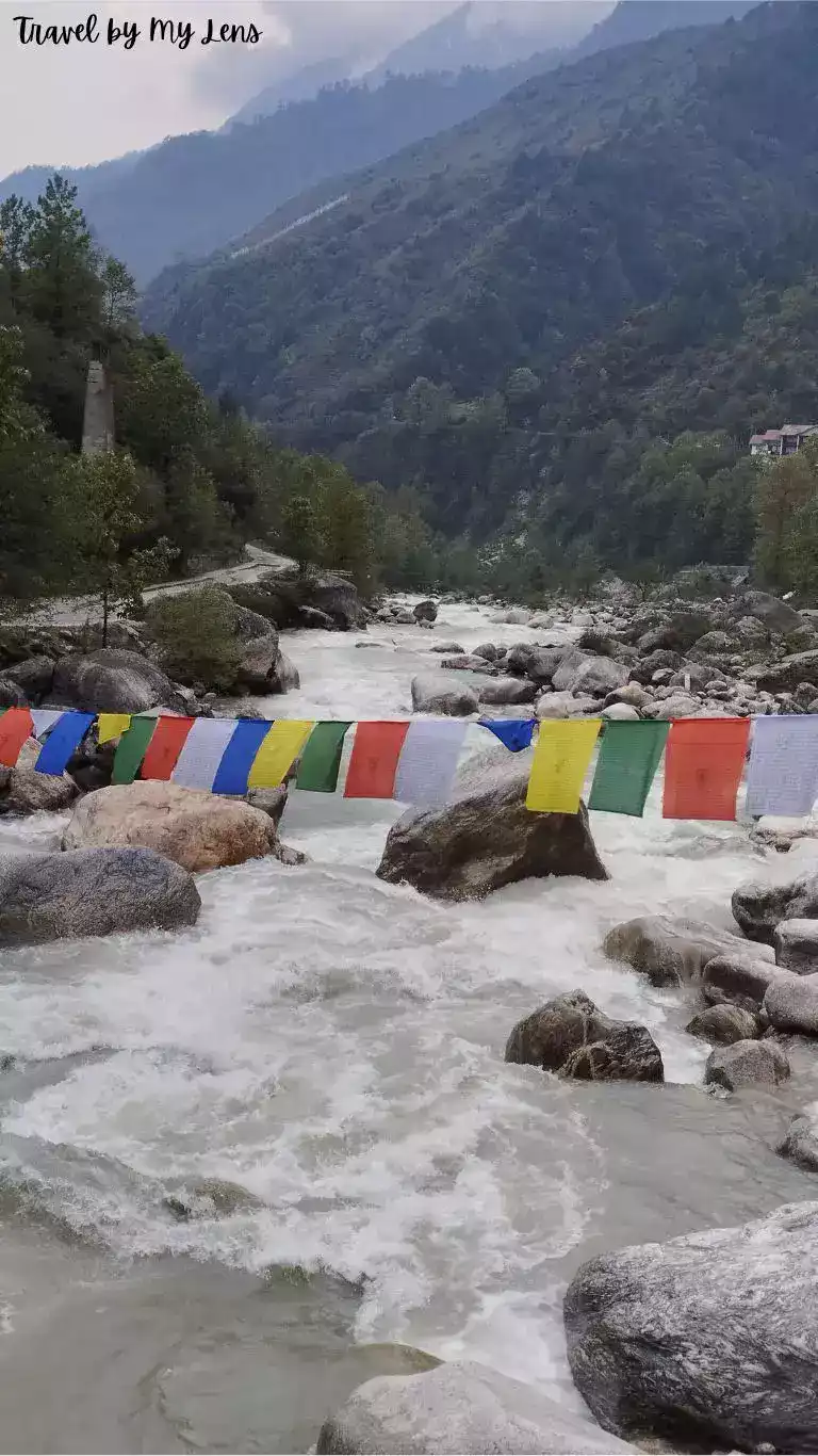 Lachung River flowing between the mountains in Lachungn North Sikkim, India