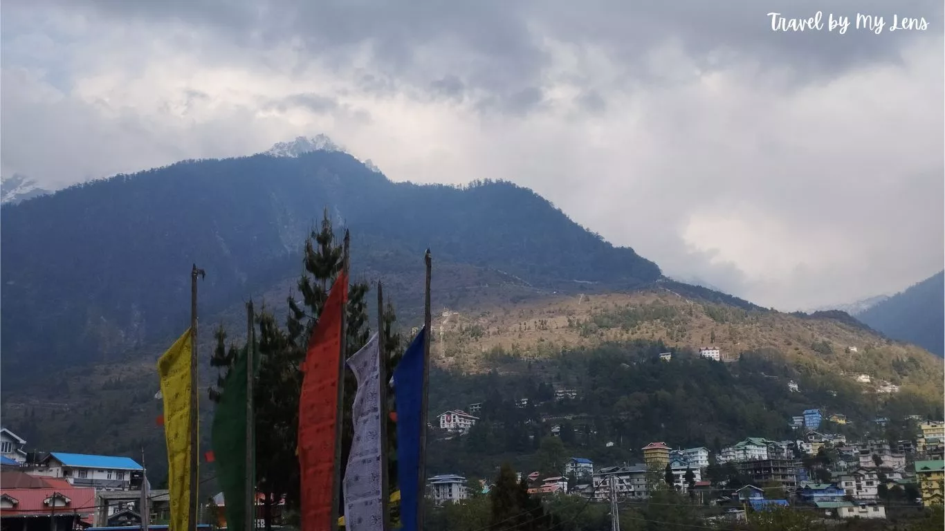 Lachung Town View with the background of Katao Peak View, North Sikkim, India