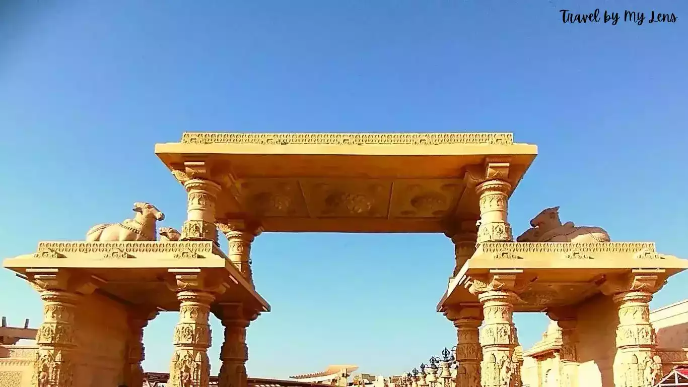A grand gateway titled 'Nandi Dwar' constructed as part of the 'Mahakal Lok' project, Ujjain, M.P., India.