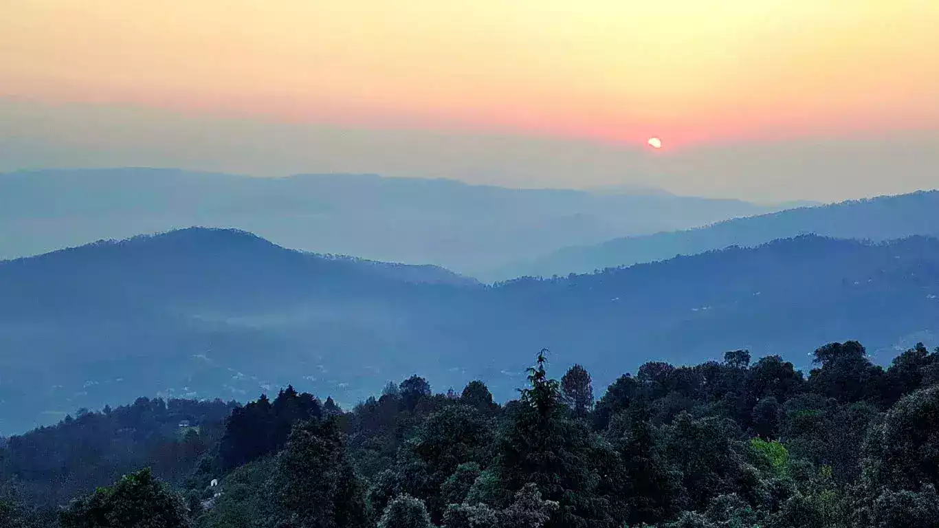 Shades of the sky after sunrise, Kausani, Uttarakhand, India.