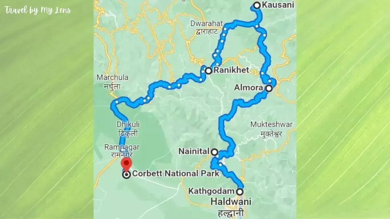 Amazing Uttarakhand Travel Route Map: Delhi - Kathgodam - Nainital - Almora - Kausani - Ranikhet - Corbett - Ramnagar -Delhi