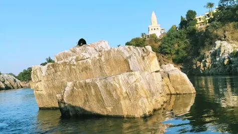 During the river ride, Shivling on top of Marble Rock, Swayambhu (Self-Originated) at Bhedaghat, Jabalpur, MP, India